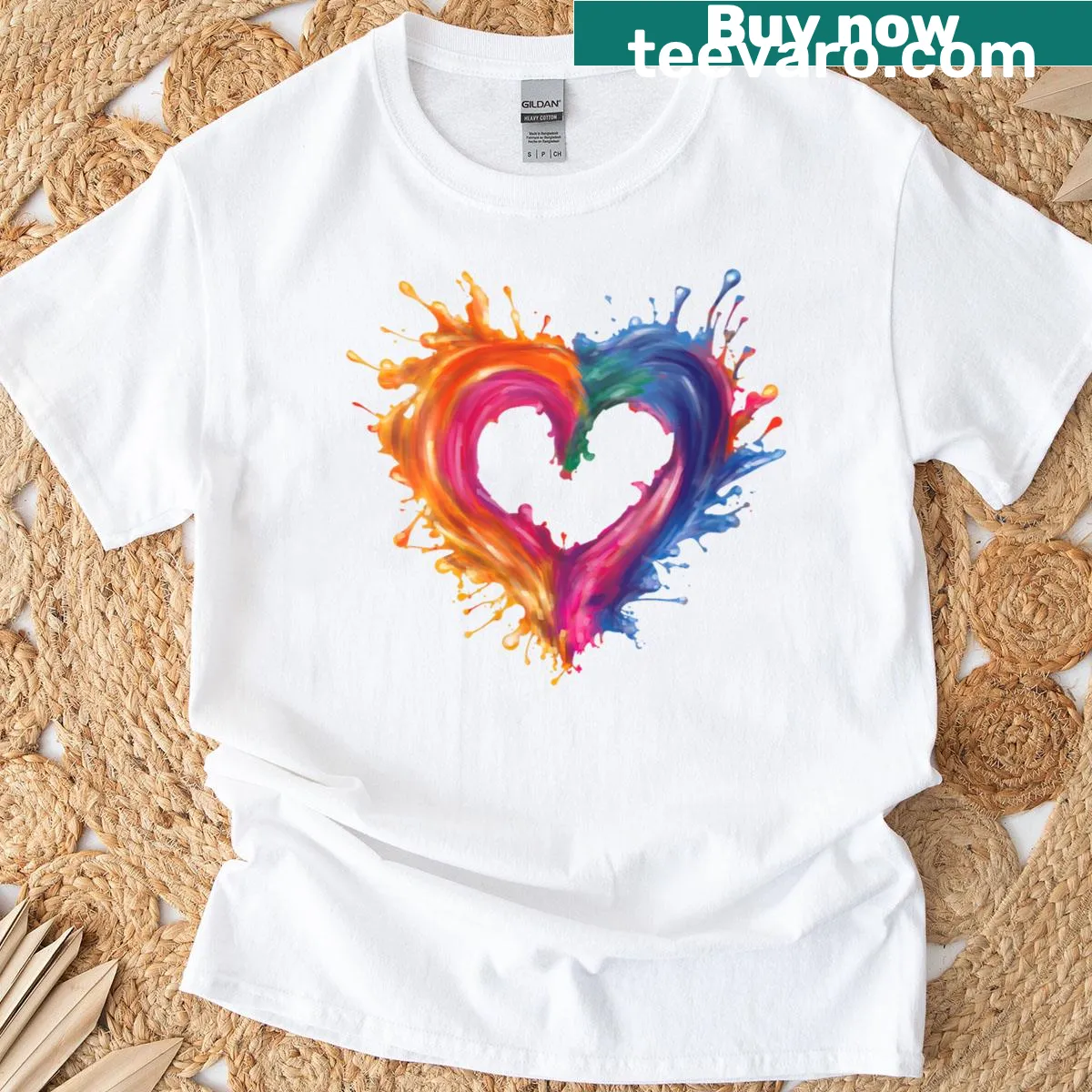 Rainbow heart LGBTQ flag t-shirt for Pride Month and Valentine's Day — on a men's t-shirt