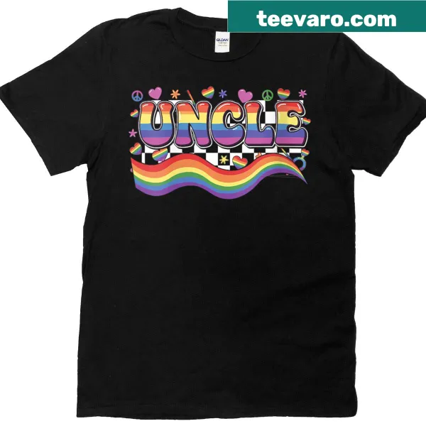 Retro rainbow uncle LGBTQ+ pride t-shirt