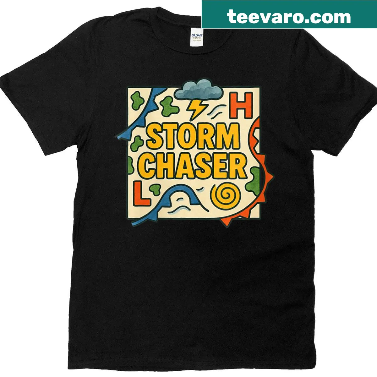Illustration of a storm with lightning on a women's T-shirt. — on a men's t-shirt