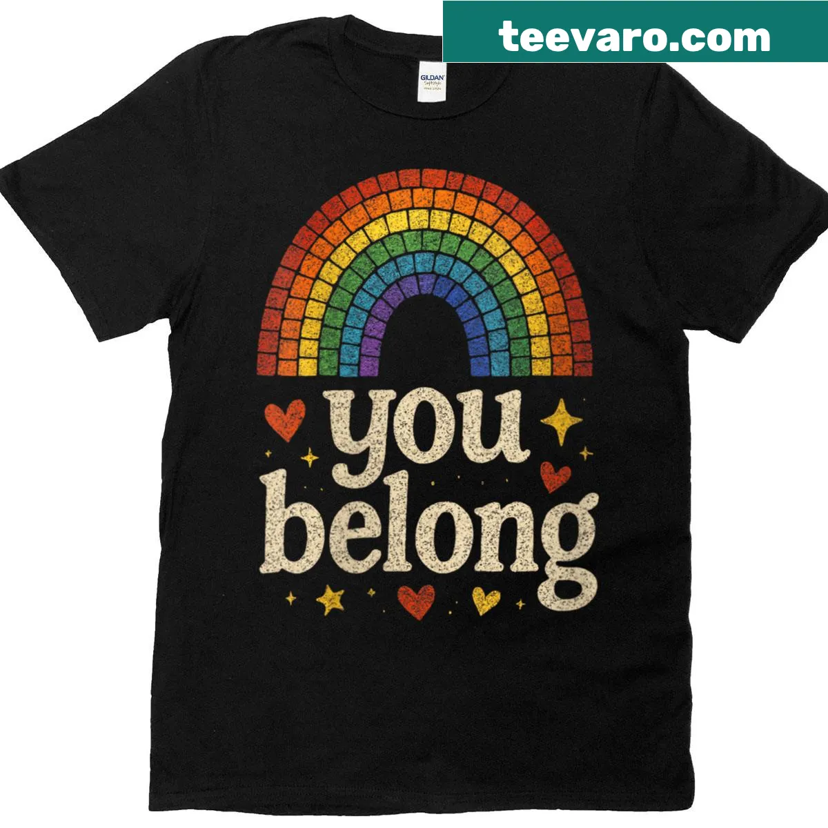 You Belong phrase with rainbow pride awareness symbol on T-shirt — on a men's t-shirt
