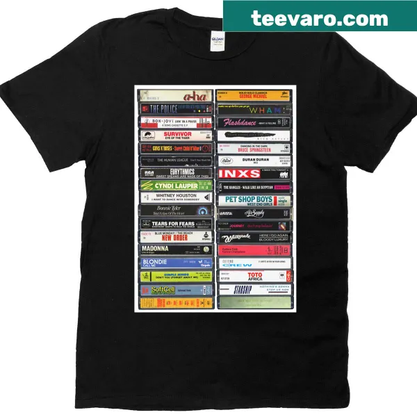 Vintage cassette tape graphic representing 1980s hits
