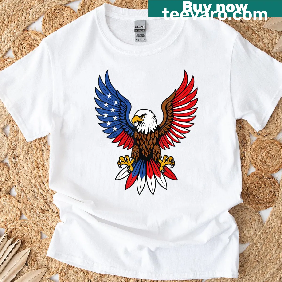 American flag eagle graphic T-shirt for Fourth of July celebrations — on a men's t-shirt