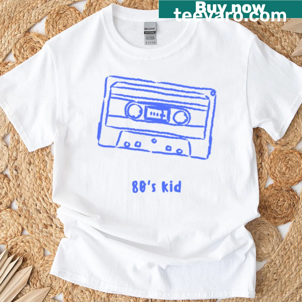 Vintage T-shirt featuring an 80s cassette design — on a men's t-shirt