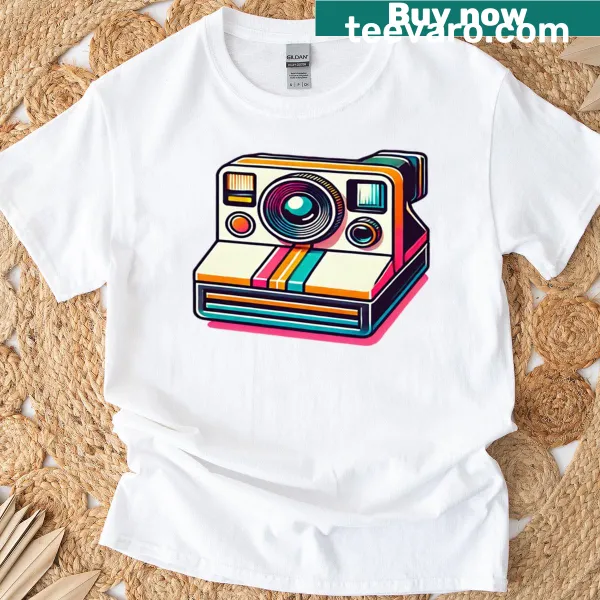 80s Polaroid Camera T-shirt with playful graphic design