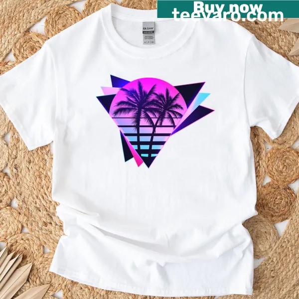 Vaporwave sunset graphic T-shirt with retro aesthetic