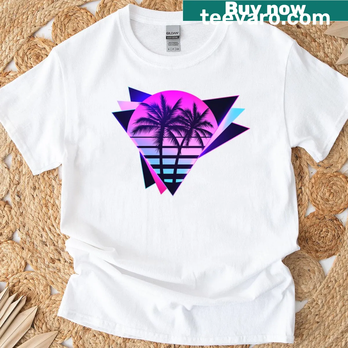 Vaporwave sunset graphic T-shirt with retro aesthetic — on a men's t-shirt