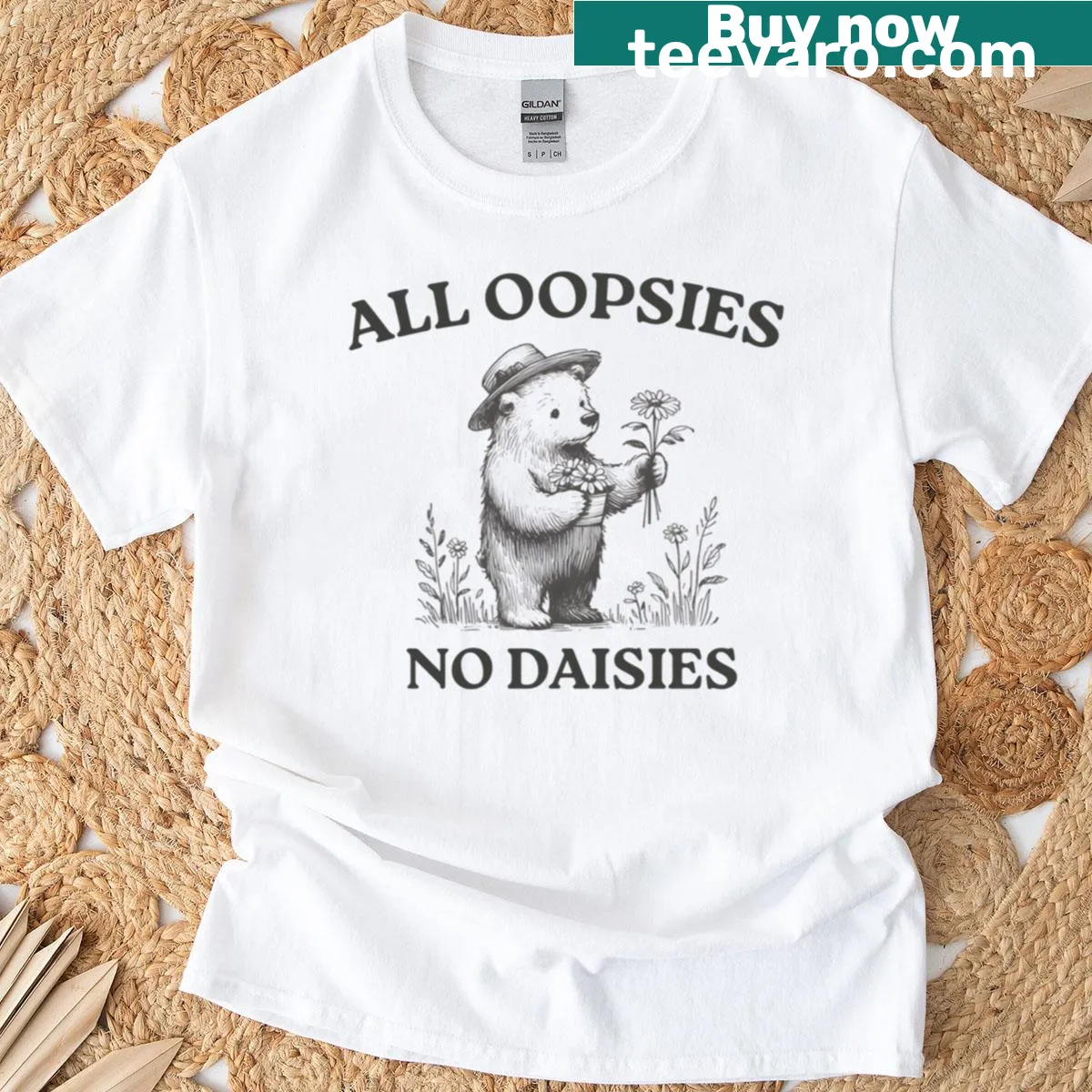 Vintage cartoon meme shirt with the phrase 'All Oopsies No Daisies' — on a men's t-shirt