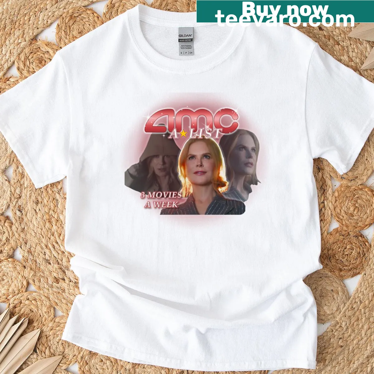 T-shirt featuring the AMC A-list logo — on a men's t-shirt