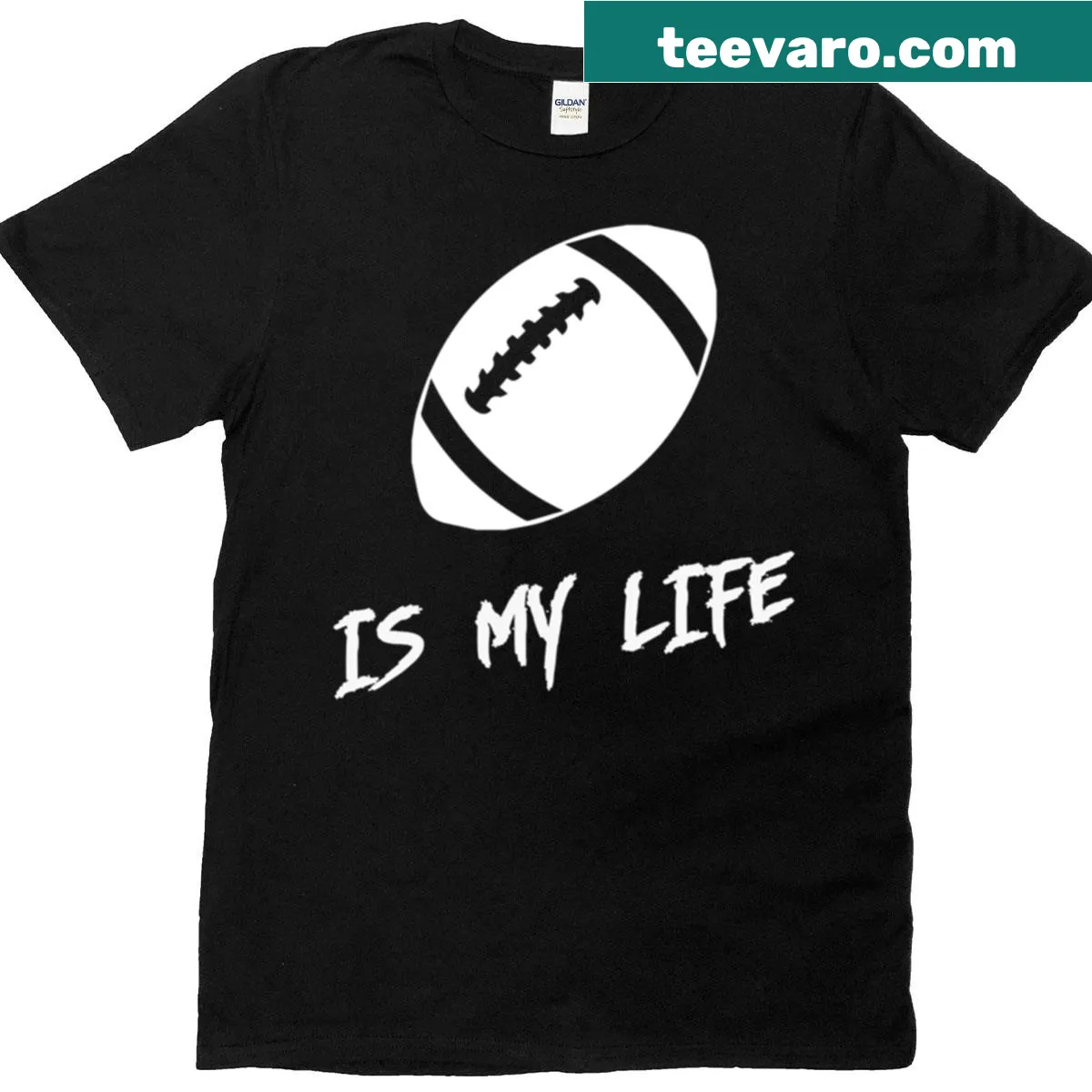 Typographic T-shirt declaring 'American Football Is My Life' — on a men's t-shirt