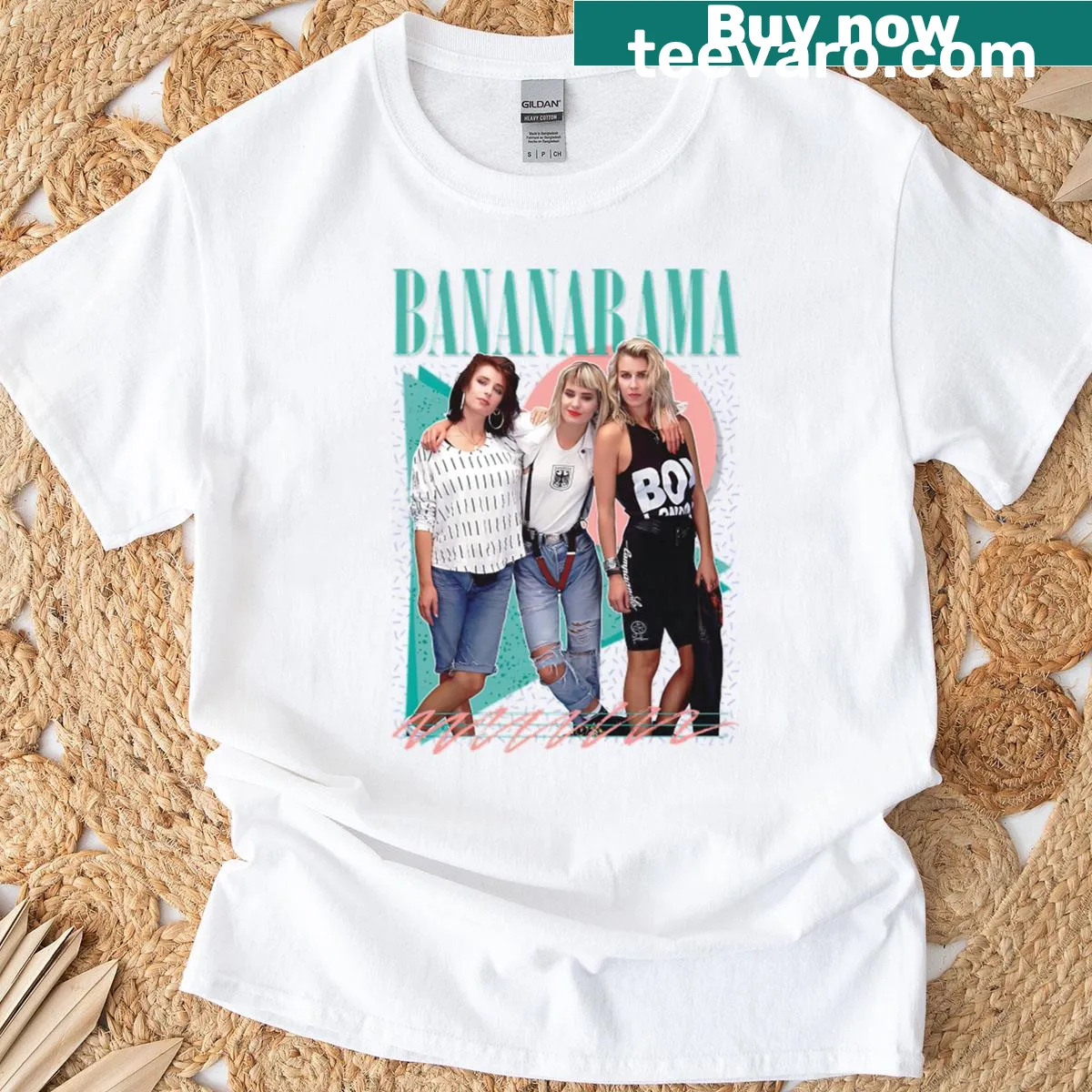 Retro 80s fan art T-shirt inspired by Bananarama — on a men's t-shirt