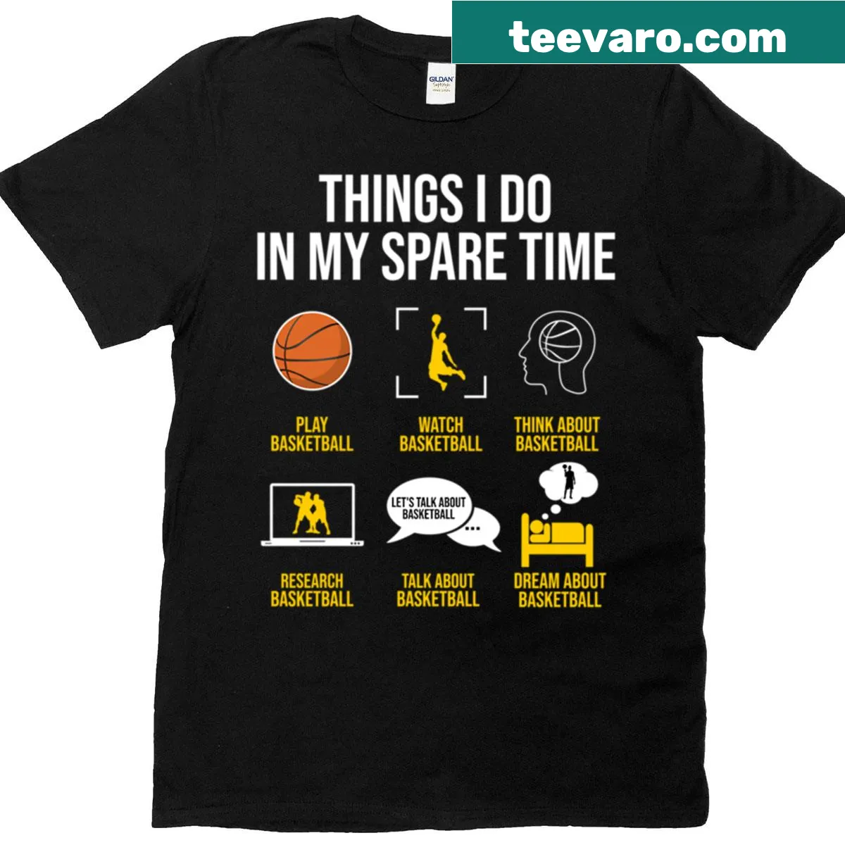 T-shirt with 'Things I Do In My Spare Time' and basketball graphic. — on a men's t-shirt