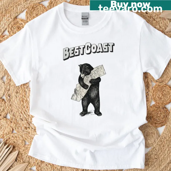 T-shirt featuring a playful illustration of a bear symbolizing the West Coast vibe.