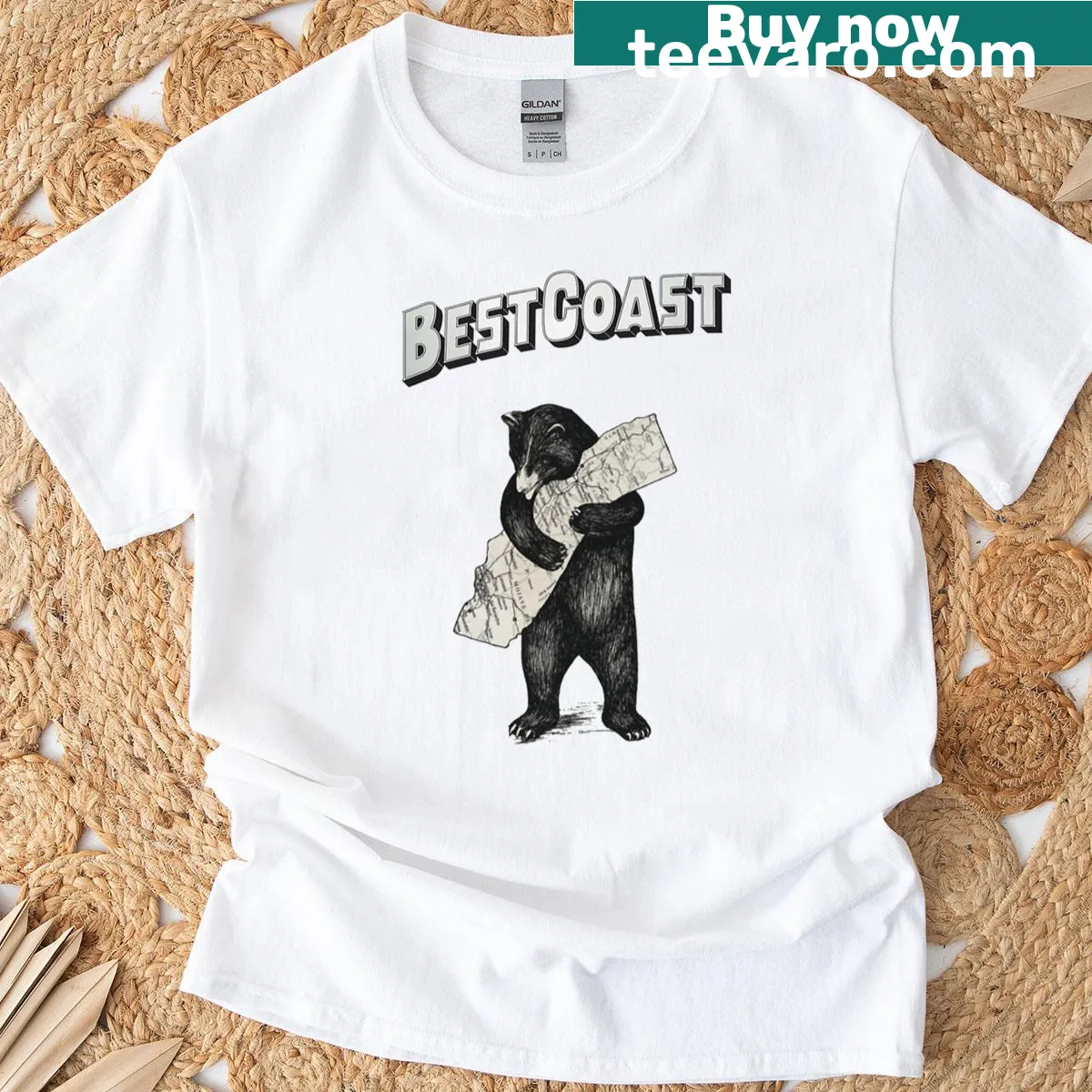 T-shirt featuring a playful illustration of a bear symbolizing the West Coast vibe. — on a men's t-shirt