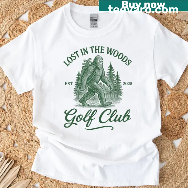 Bigfoot golfing t-shirt with humorous Sasquatch illustration