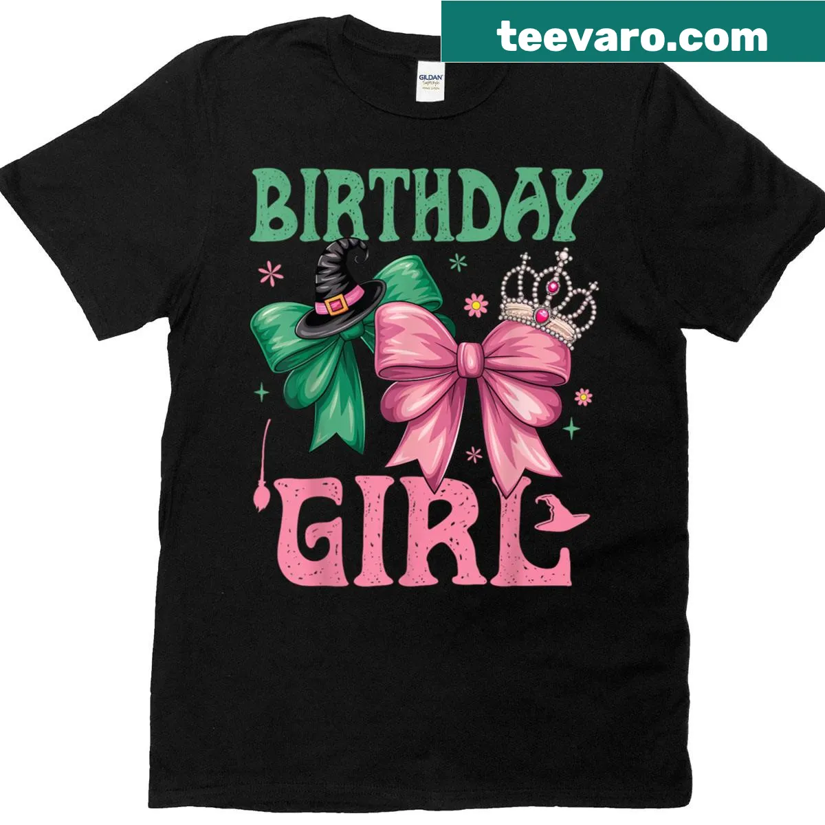 Cute t-shirt with a birthday witch graphic — on a men's t-shirt