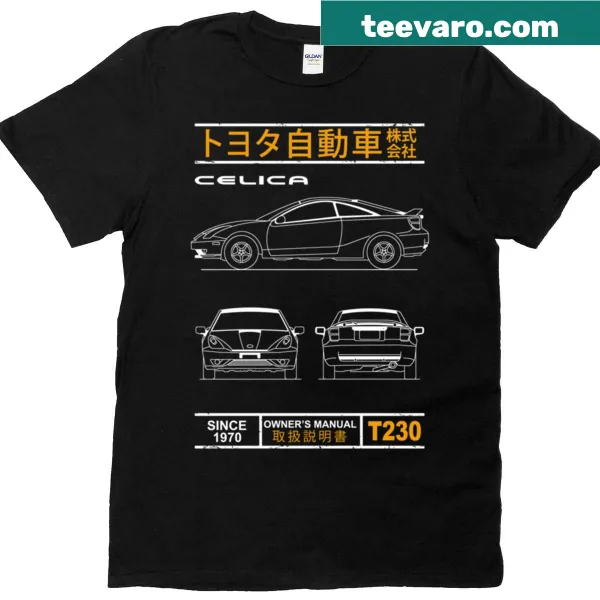 T-shirt featuring a detailed blueprint design of the Celica T230