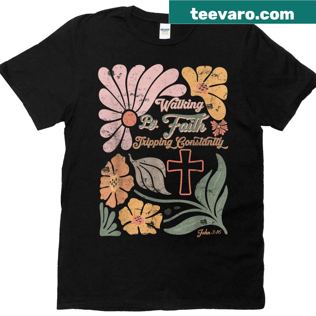 Vintage-style T-shirt with boho retro Christian faith message — on a men's t-shirt