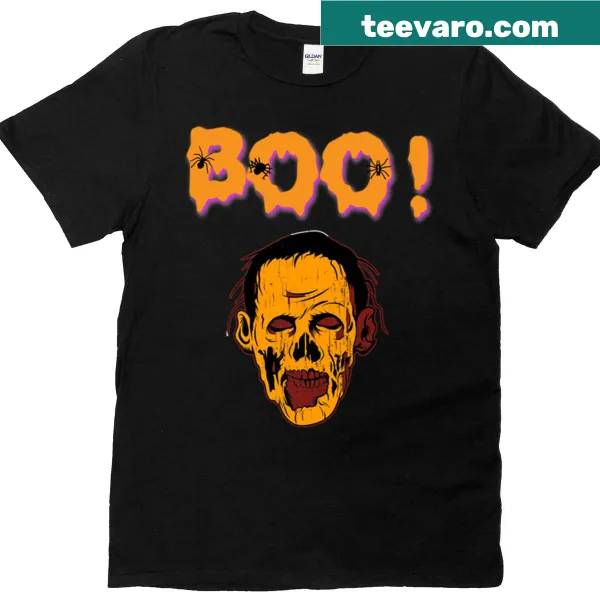 Cartoon zombie graphic with 'Boo' text for Halloween.
