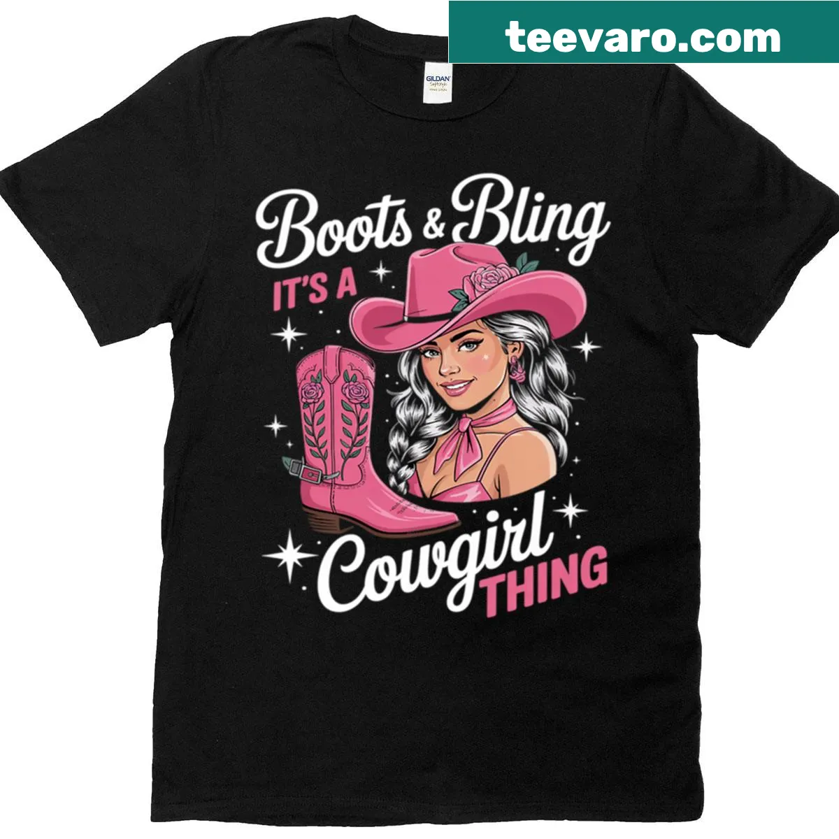 Stylish text 'Boots And Bling' celebrating cowgirl lifestyle — on a men's t-shirt