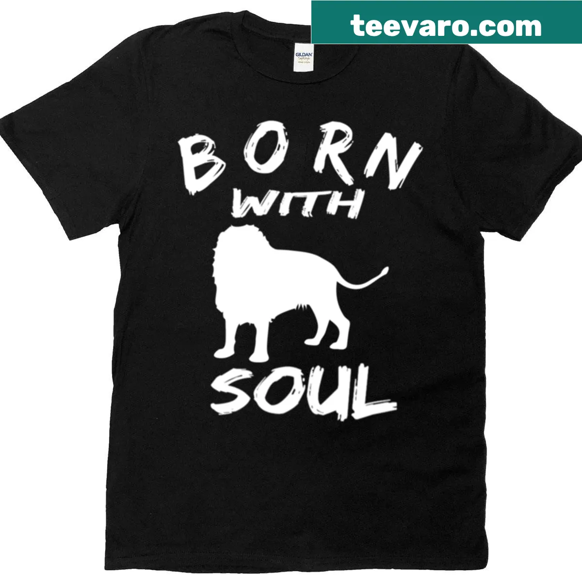 Empowering typography design saying 'Born With Lion Soul' on a T-shirt — on a men's t-shirt