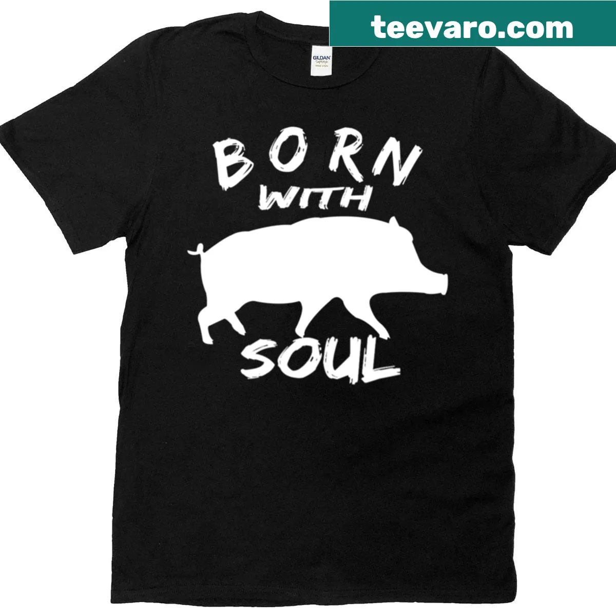 T-shirt with 'Born With Pig Soul' text in playful typography. — on a men's t-shirt