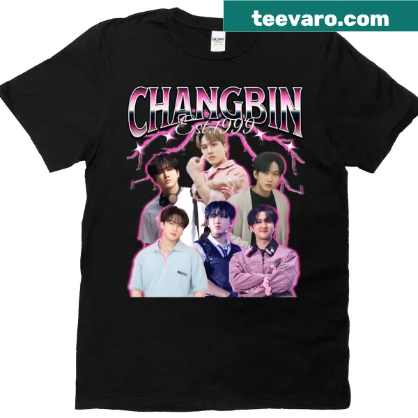 Cartoon-style T-shirt inspired by 90s trends and Changbin