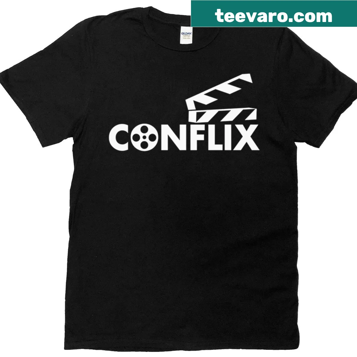 Minimalist Conflix graphic T-shirt with clean typography — on a men's t-shirt