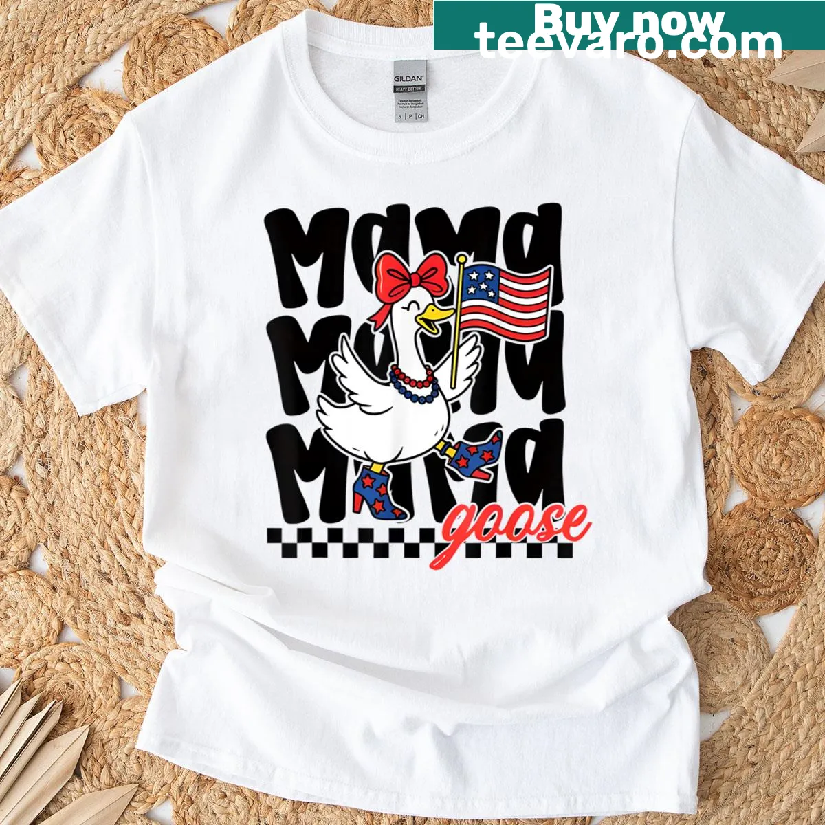 Funny T-shirt with goose and USA flag for Fourth of July — on a men's t-shirt