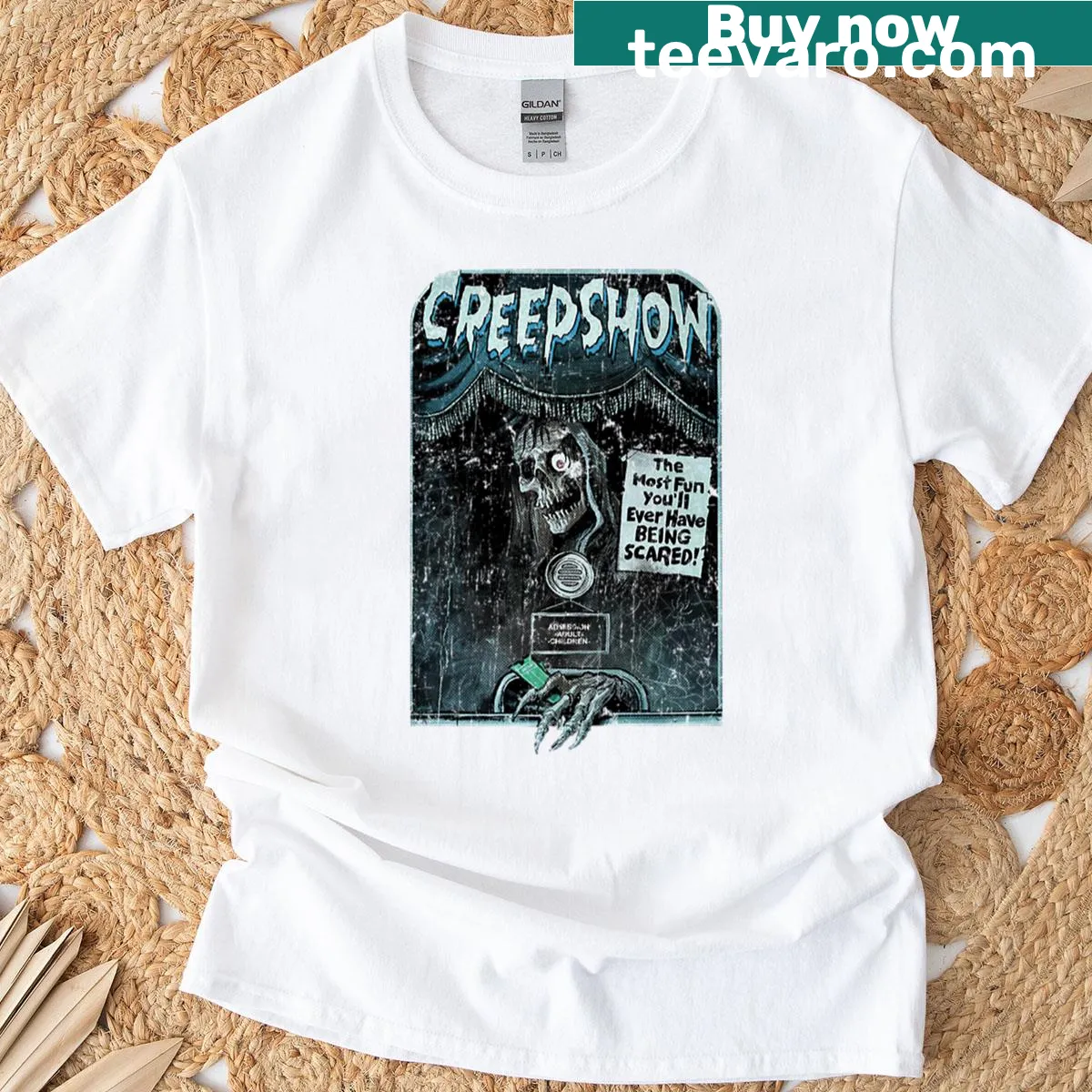Graphic T-shirt featuring Creepshow artwork for horror fans — on a men's t-shirt
