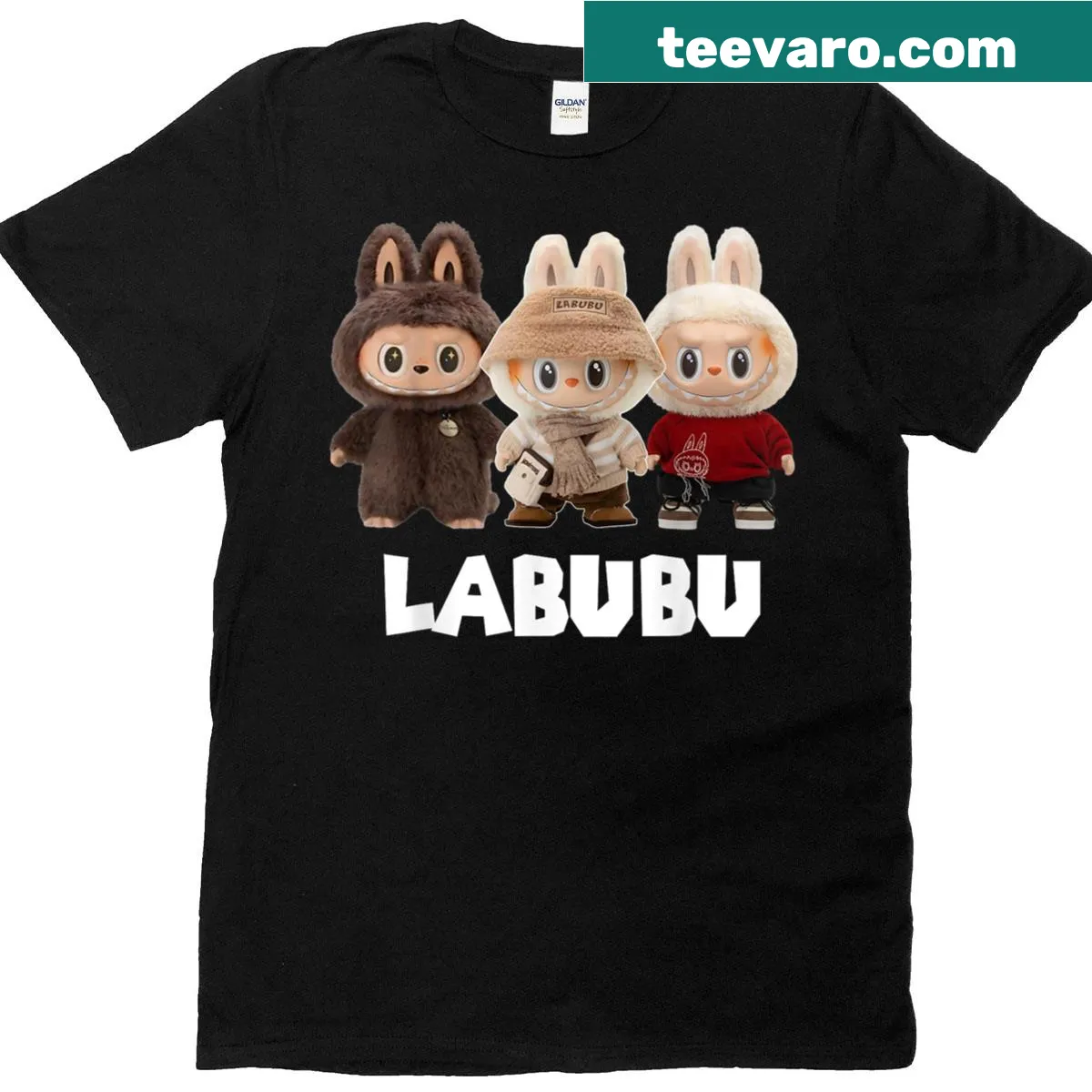 Cartoon-style Labubu character on a fun T-shirt for fans — on a men's t-shirt