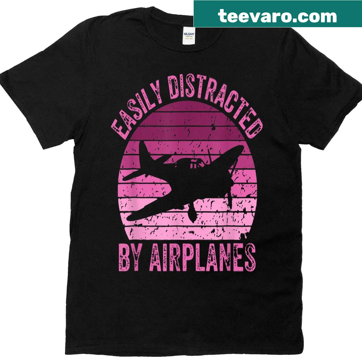Funny pilot t-shirt saying 'Easily Distracted By Airplanes' — on a men's t-shirt