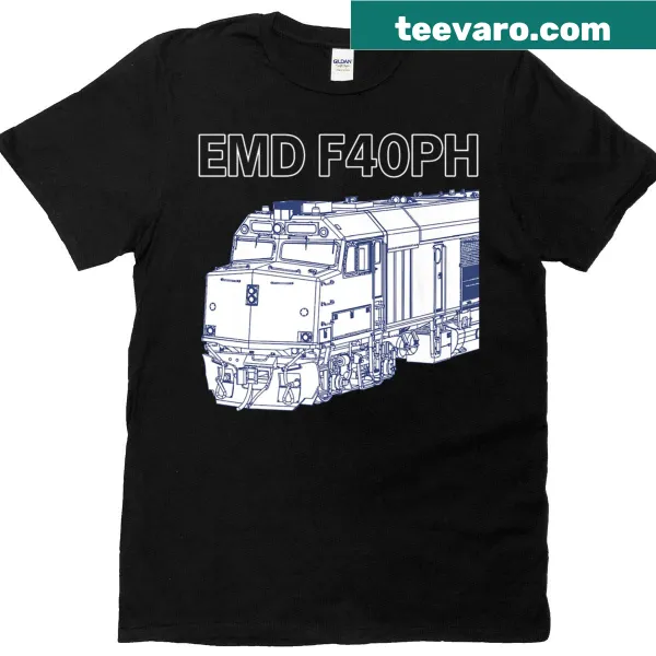 Detailed line-art Emd F40ph Diagram t-shirt featuring locomotive design