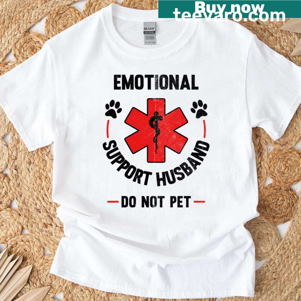 Emotional Support Husband T-shirt with humorous text — on a men's t-shirt