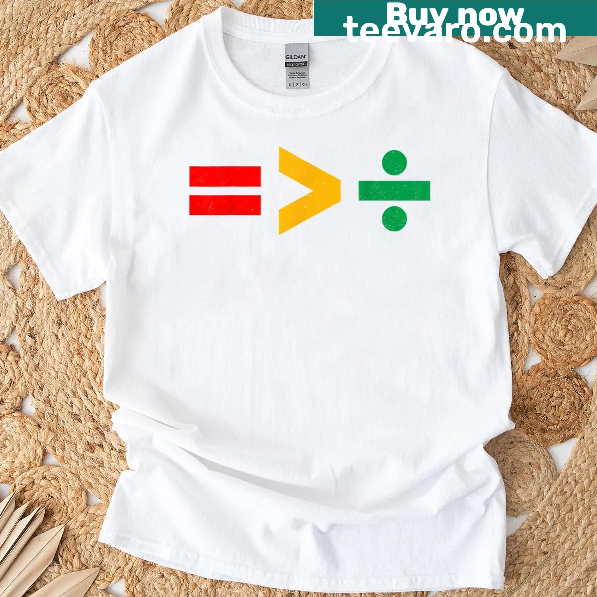 Typography focused on equality in Equality Is Greater Than Division t-shirt — on a men's t-shirt