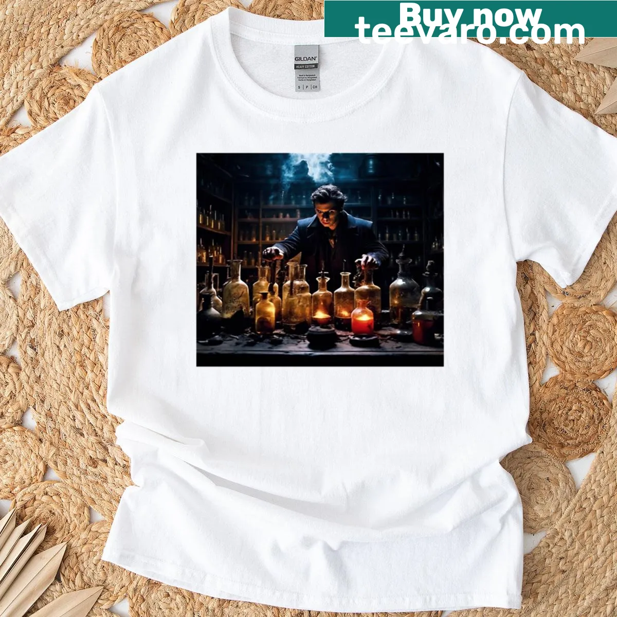 Illustrated Fantasy and Mystery themed graphic on a t-shirt — on a men's t-shirt