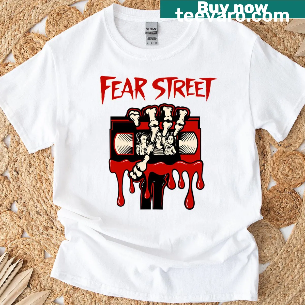 Graphic T-shirt featuring imagery from Fear Street Trilogy — on a men's t-shirt