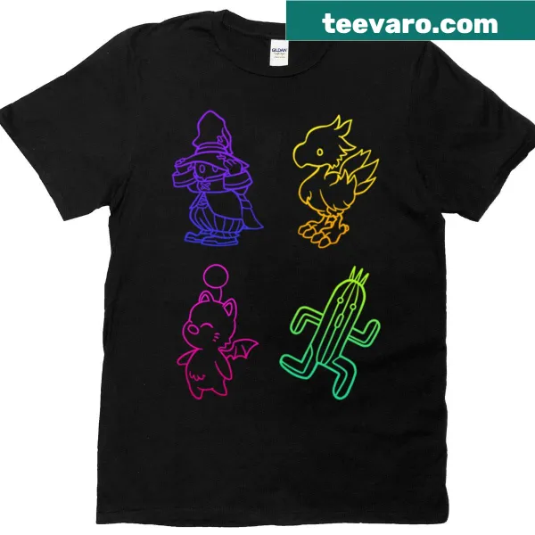 Line-art T-shirt featuring outlines of Final Fantasy characters