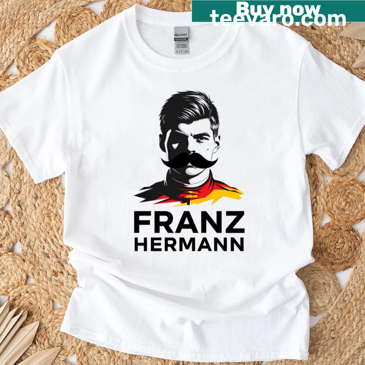Portrait illustration of a racing driver in a Formula 1 design — on a men's t-shirt