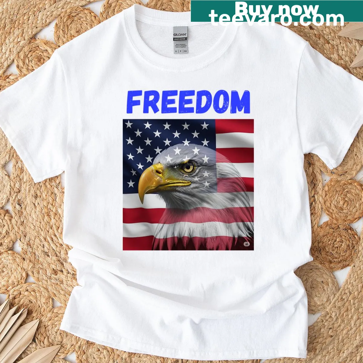 Patriotic T-shirt with an eagle and American flag design — on a men's t-shirt