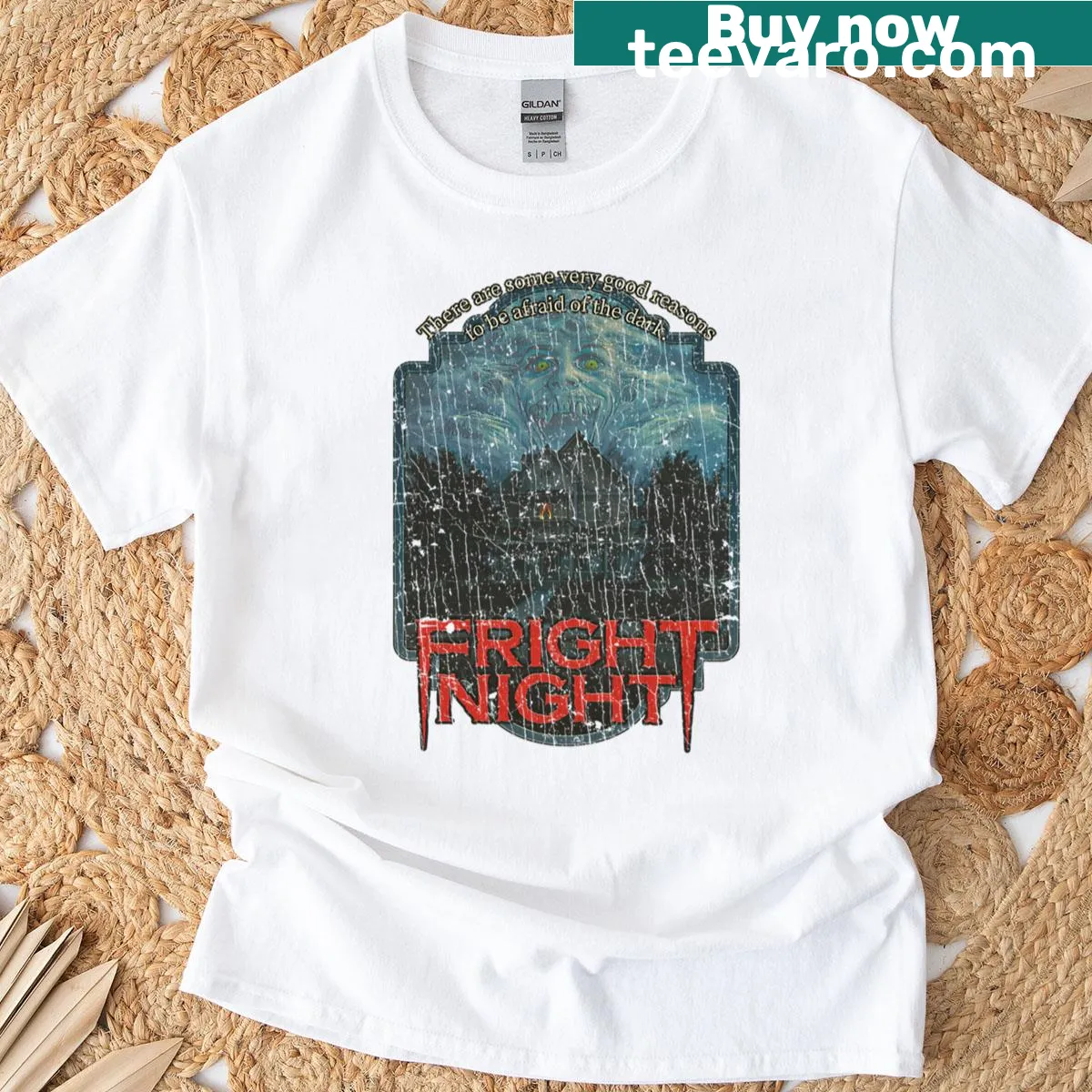 Vintage graphic t-shirt inspired by Fright Night 1985 — on a men's t-shirt