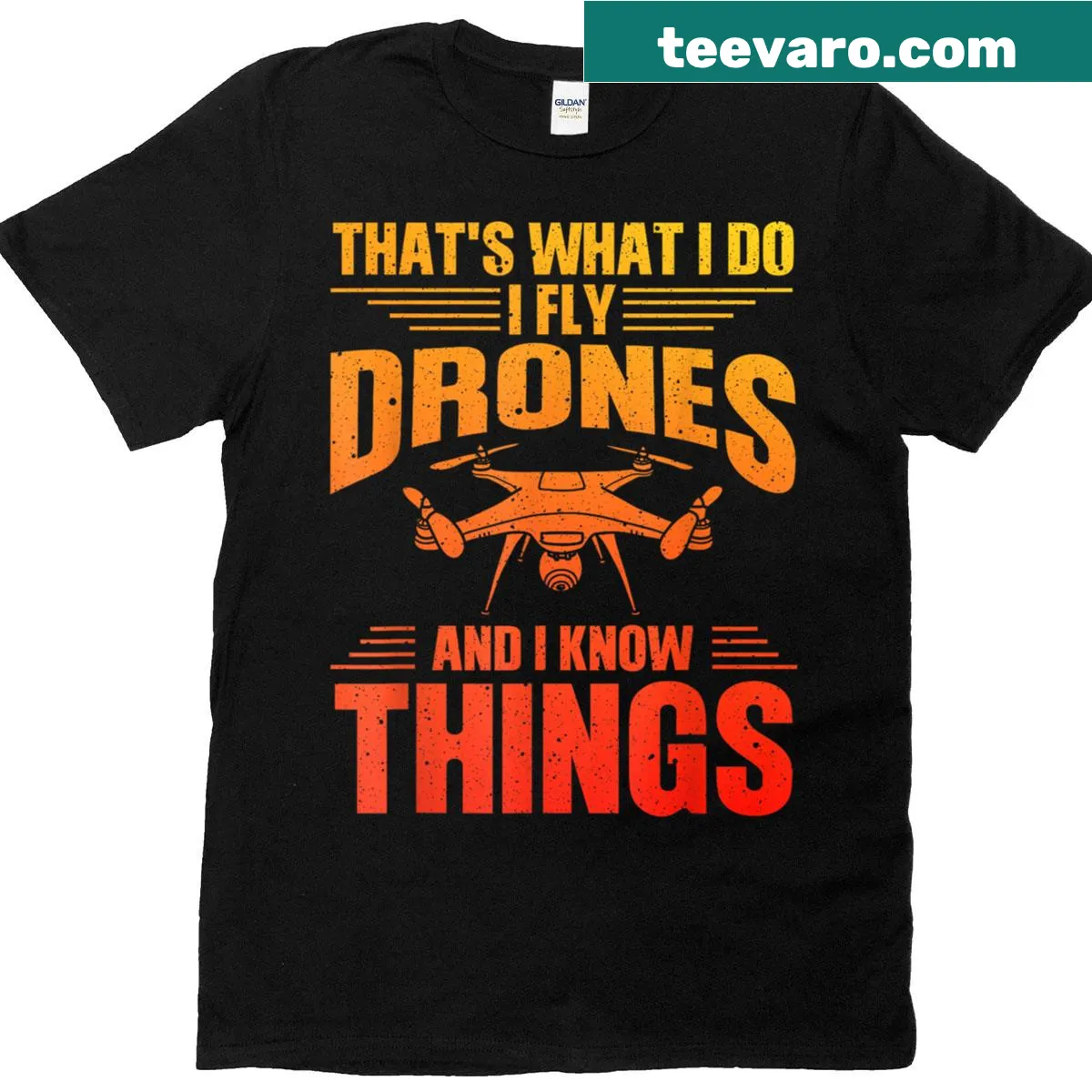 Humorous T-shirt featuring drone racing graphics for drone enthusiasts. — on a men's t-shirt