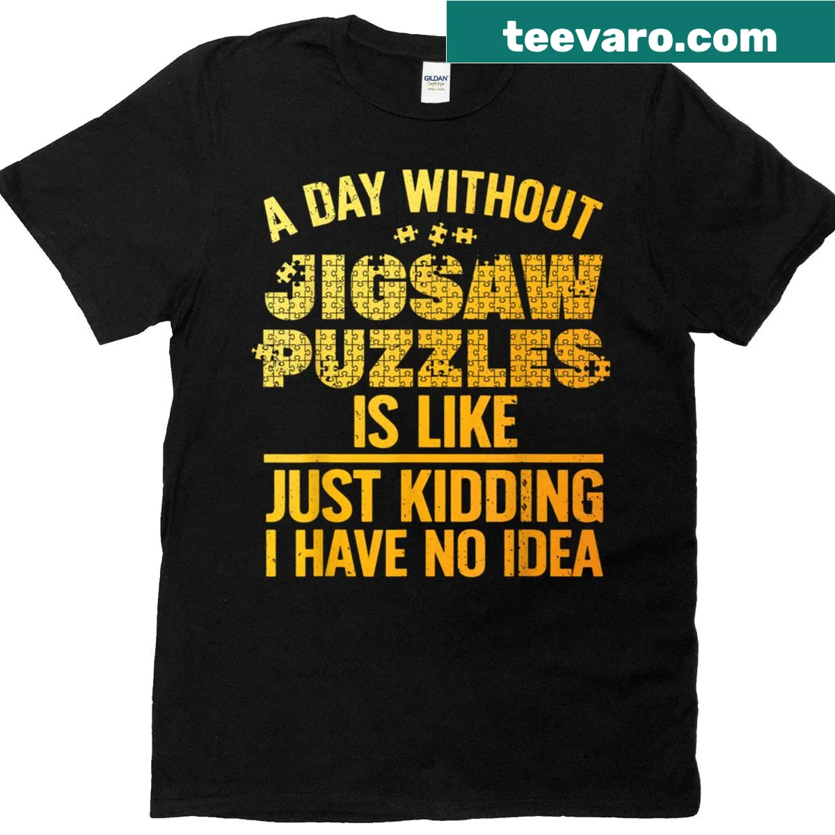 Jigsaw puzzle-themed t-shirt showcasing a fun puzzle design — on a men's t-shirt
