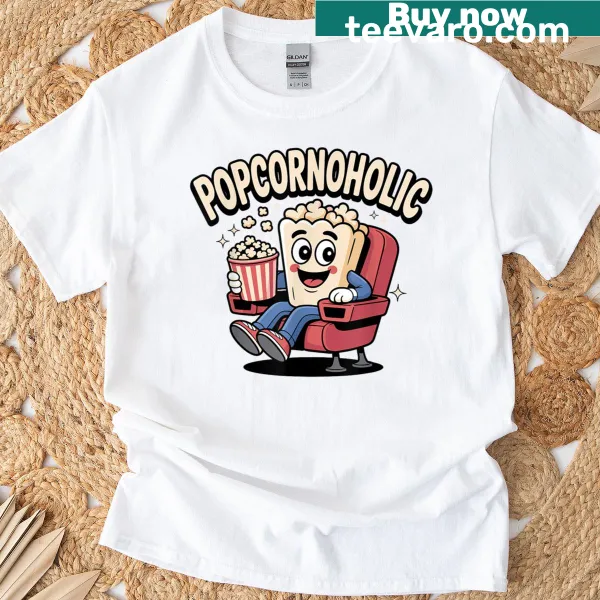Cartoon popcorn graphic t-shirt for popcorn lovers