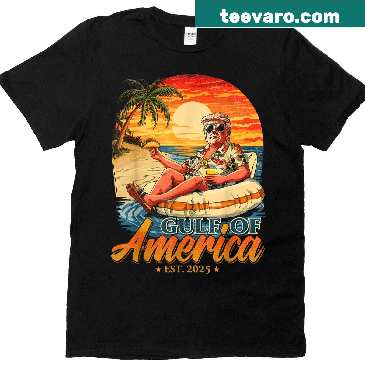 Playful T-shirt featuring a humorous graphic about Trump and America. — on a men's t-shirt