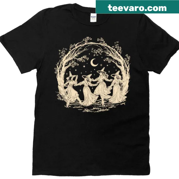Whimsical Halloween witch graphic on a T-shirt
