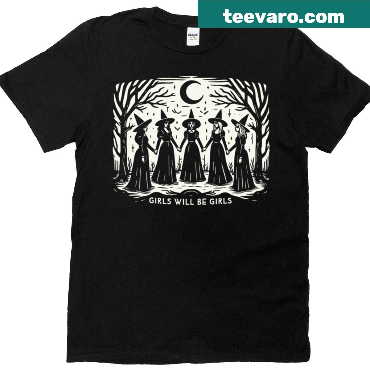 Retro design featuring a witch and fun text on a T-shirt — on a men's t-shirt