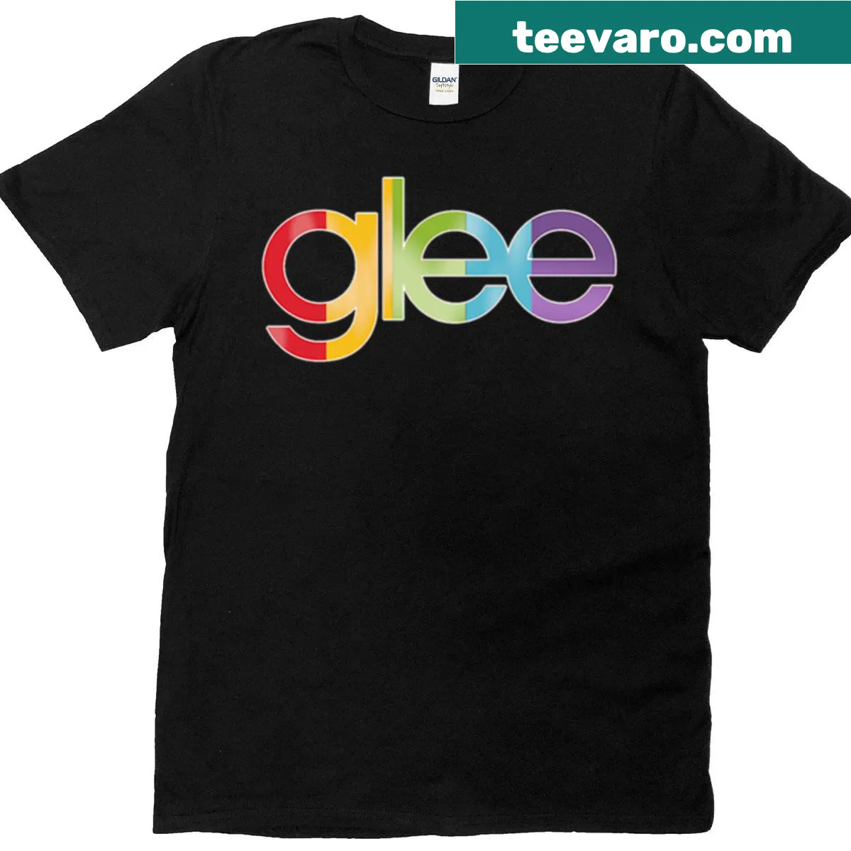 T-shirt featuring the Glee logo celebrating music and performance — on a men's t-shirt