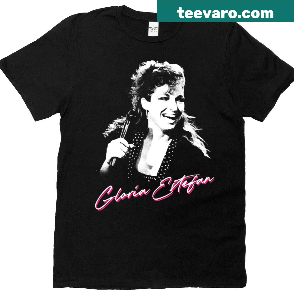 Retro Gloria Estefan t-shirt with vintage-style design — on a men's t-shirt