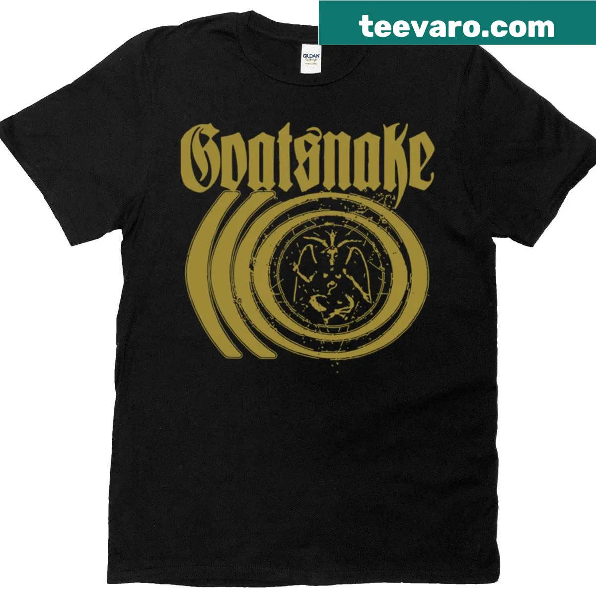 Goatsnake band logo illustrated on a T-shirt — on a men's t-shirt