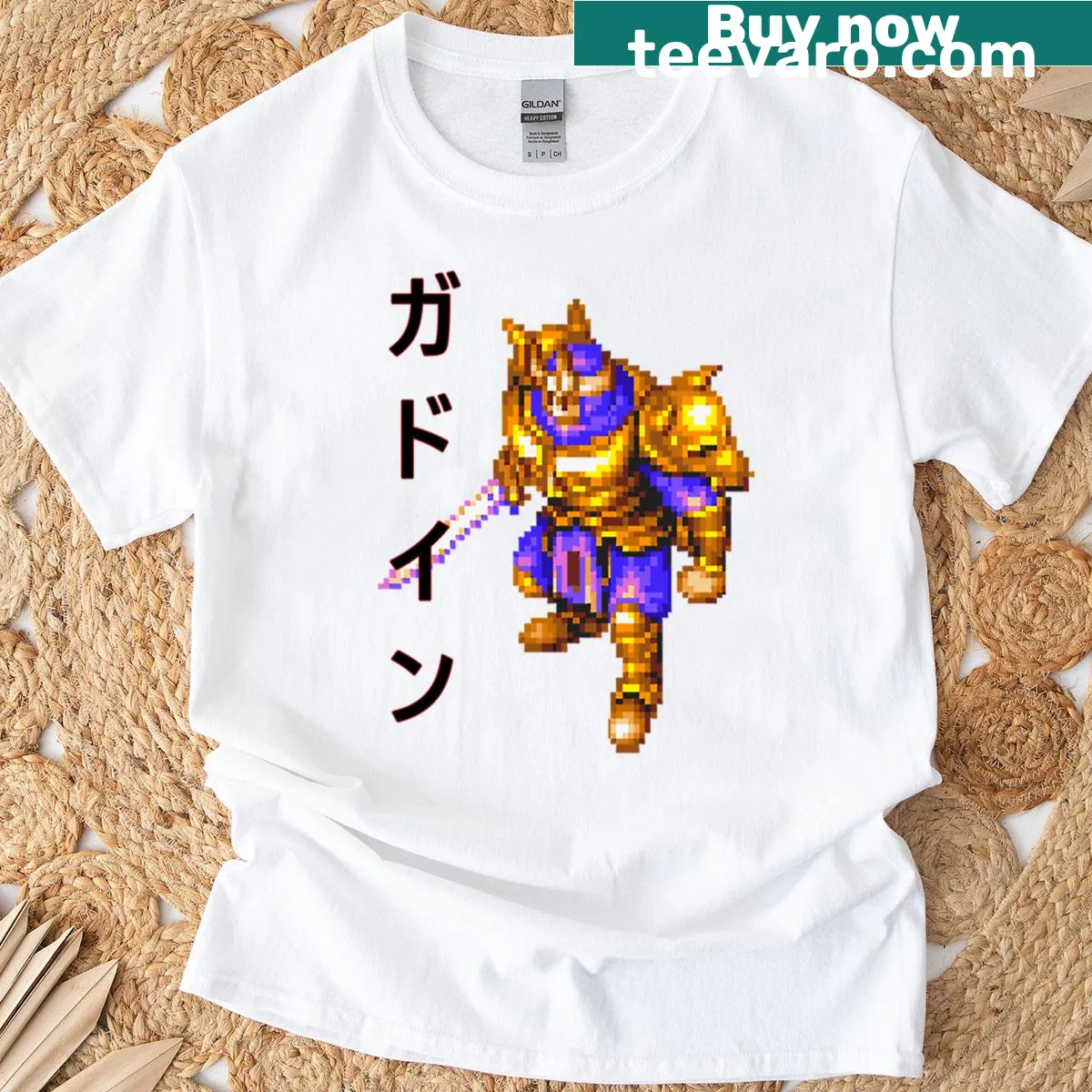 Grandia Gadwin T-shirt featuring pixel art design — on a men's t-shirt